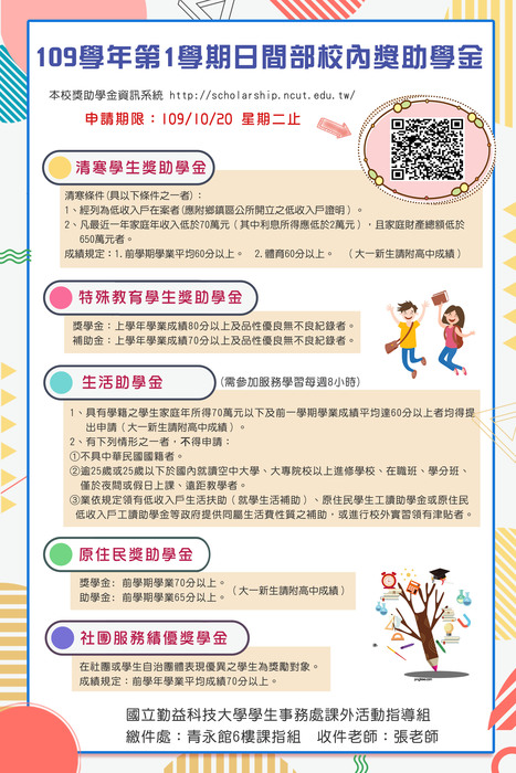 109學年第1學期日間部校內獎助學金申請圖片
